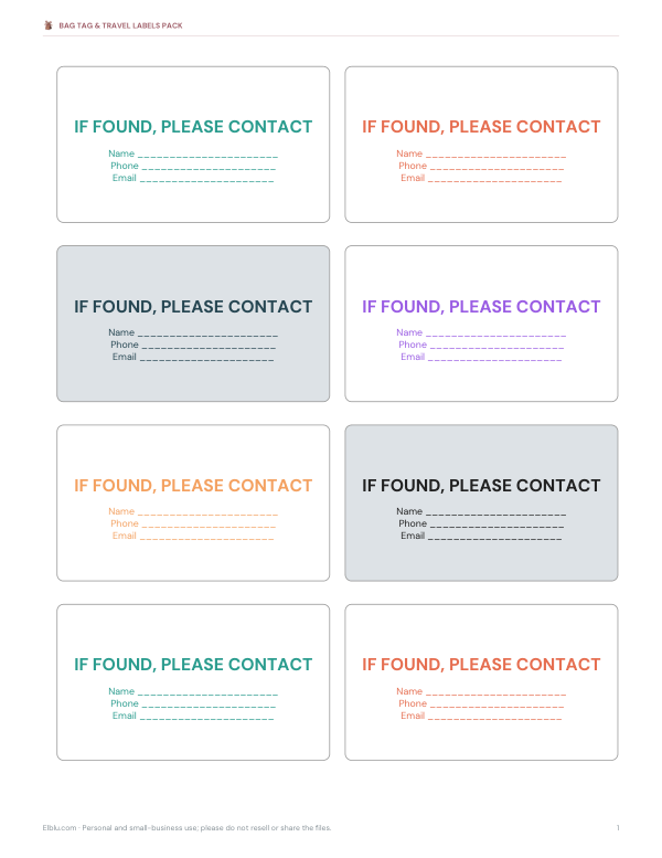 Preview of Printable Luggage Tags